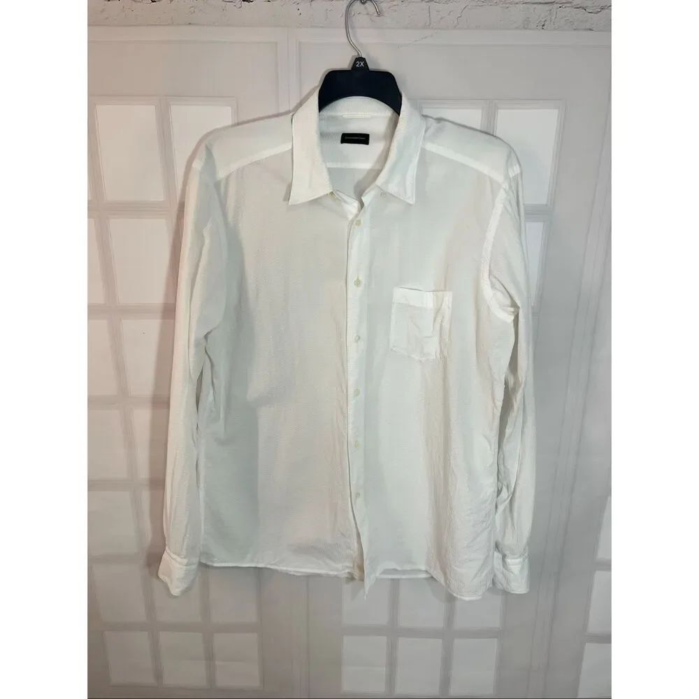 Ermenegildo Zegna White Crinkled Textured Long Sleeve Button Up Shirt Size XL